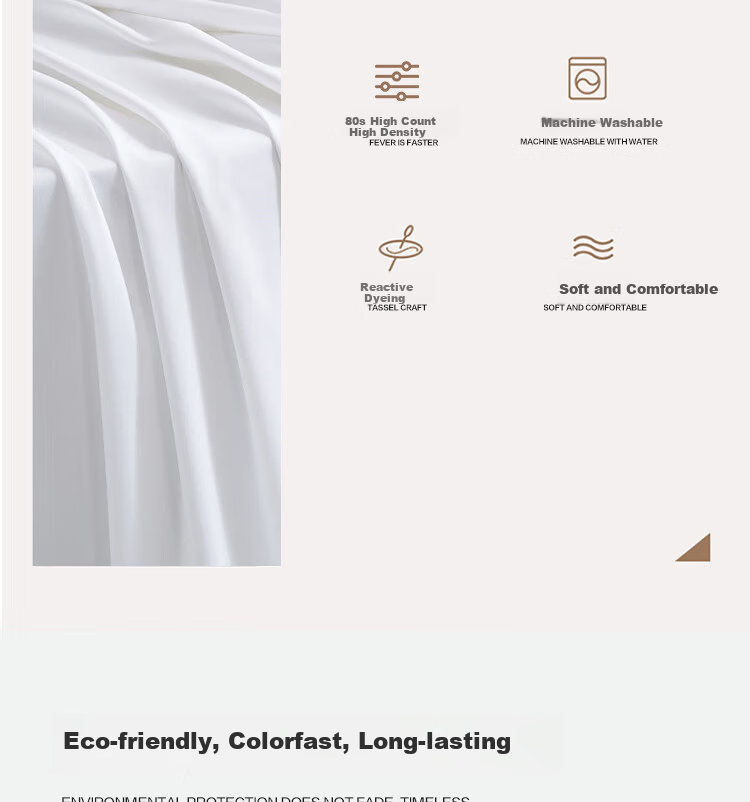 ZiiU White Four-Piece Bedding Set, 60-Count Pure Cotton Bedsheet And Duvet Cover, Light Luxury Satin Striped, Suitable for Hotels, Homestays, Corporate Procurement, 1.5-Meter Bed 4