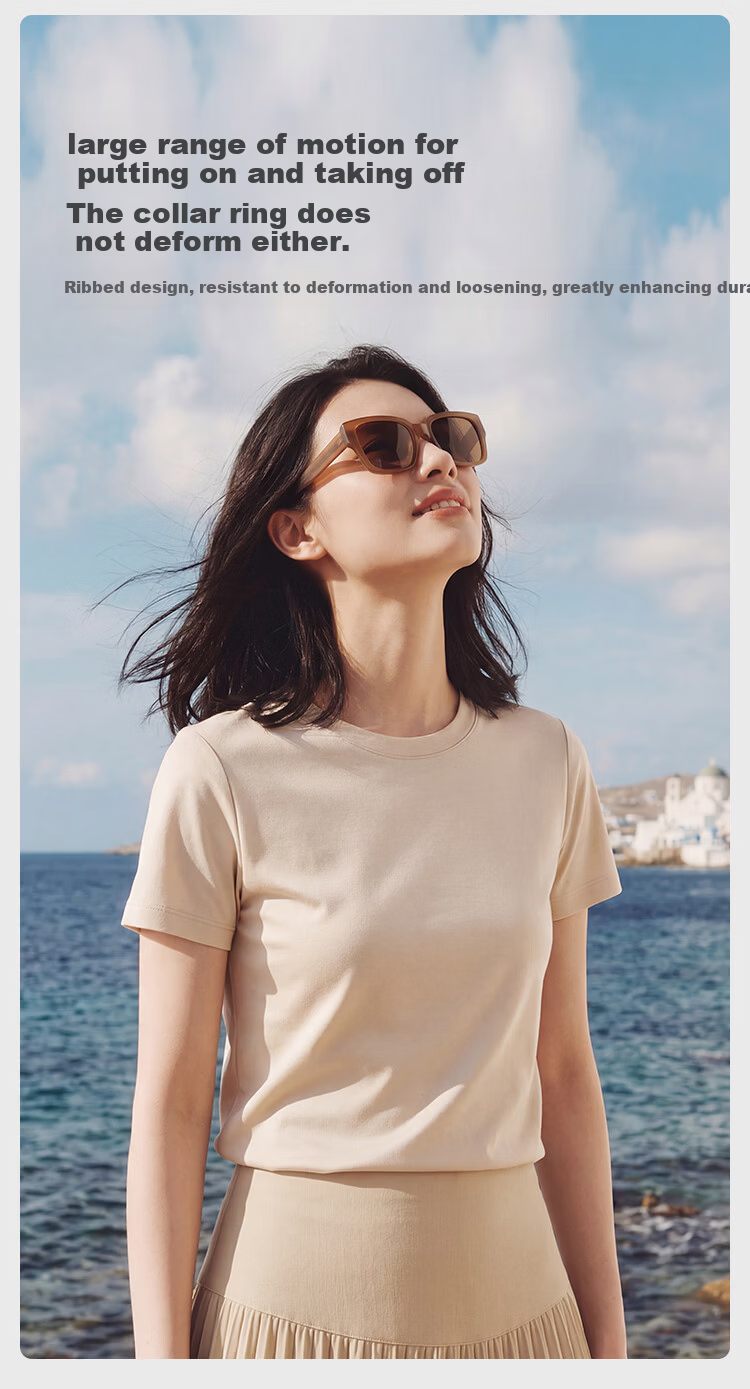 JD Jingzao 80-Count Liquid Ammonia Cotton Women's New Trendy Base Layer Short Sleeve Spring T-Shirt Black L 10