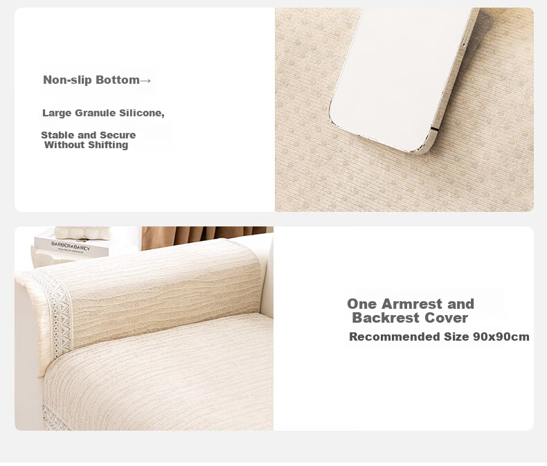Wuyinliangpin French-Style Sofa Cover, All-Season Non-Slip Seat Cushion, Luxury Sofa Slipcover, Spring Sun Beige, 90*240cm 8