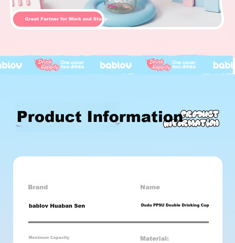BABLOV Kids Portable Large Capacity Tritan Water Bottle Kindergarten Student Straw Training Cup 19