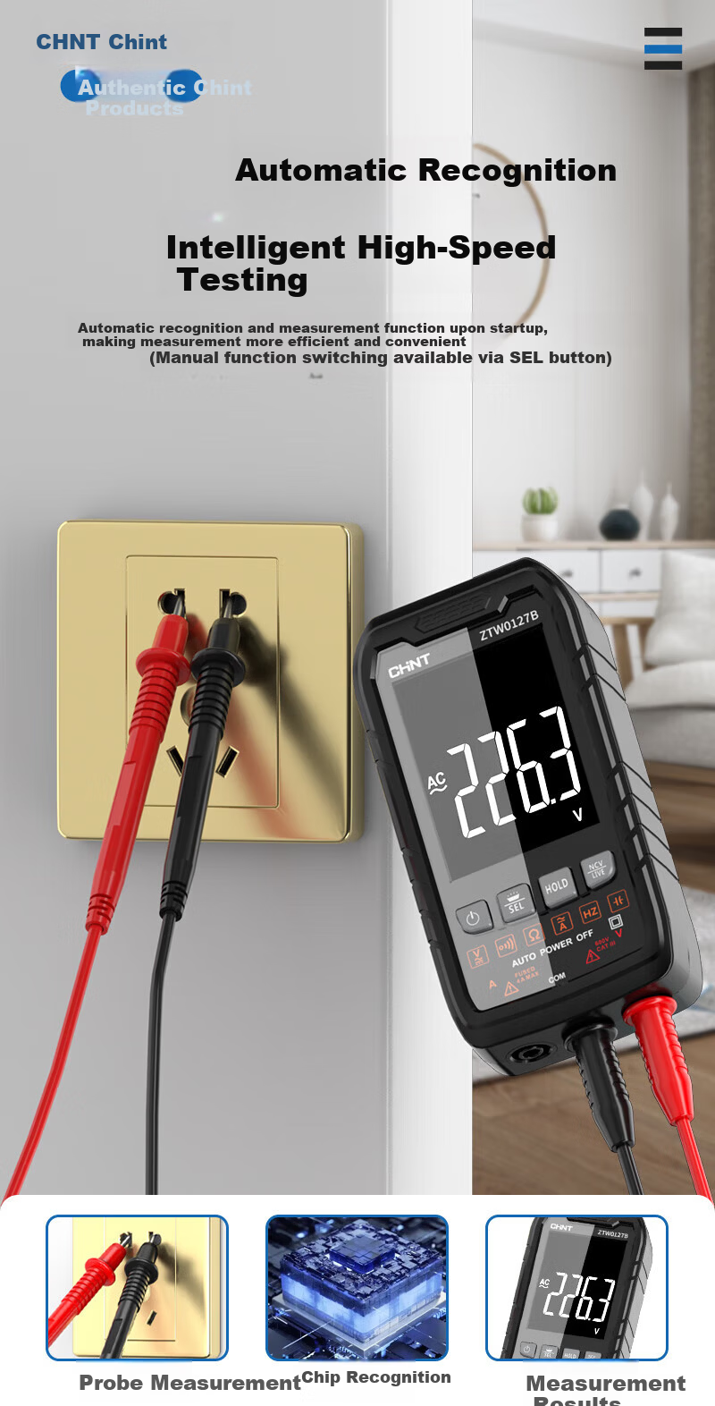 CHNT Digital Multimeter High Precision Anti-Burn Portable Smart Fully Automatic Multifunctional Electrician Repair Universal Meter 4
