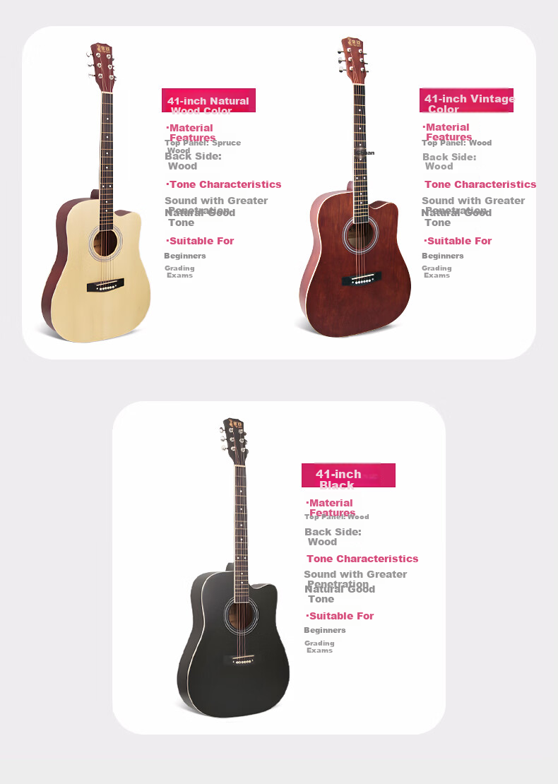 Maner Musical Instruments 38-inch Acoustic Guitar Beginner Folk Guitar Western String Instrument with Full Accessories Natural Wood Color 5