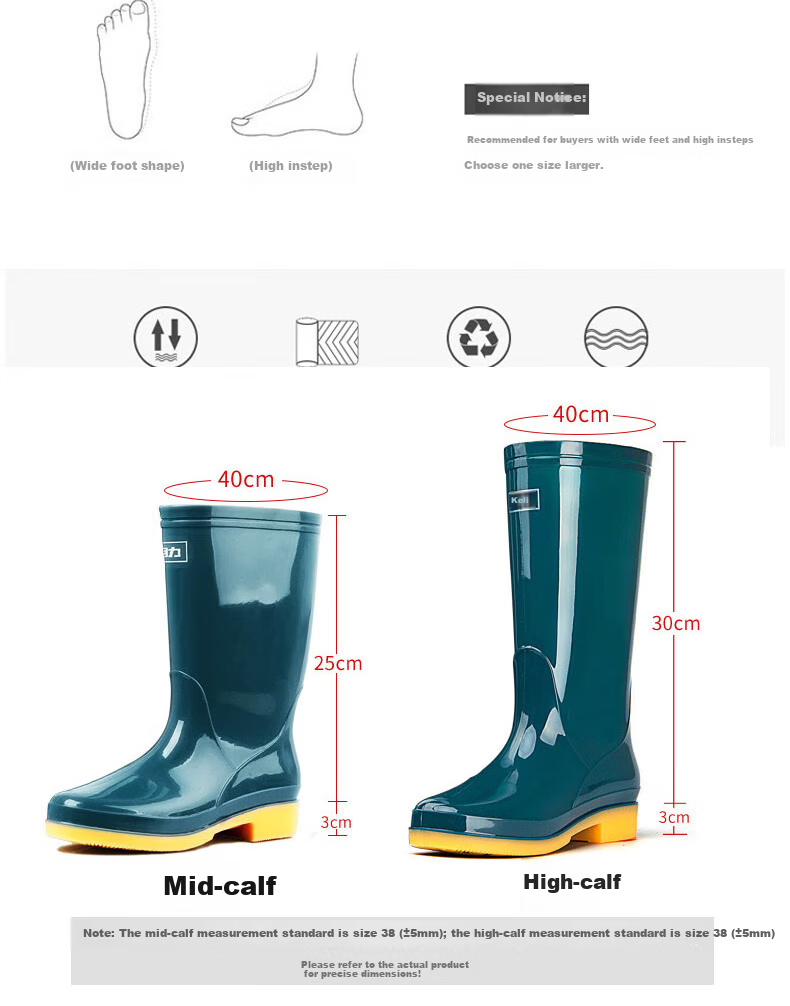 Warrior Women's Waterproof Rain Boots HXL81S Green High Top Size 39 3
