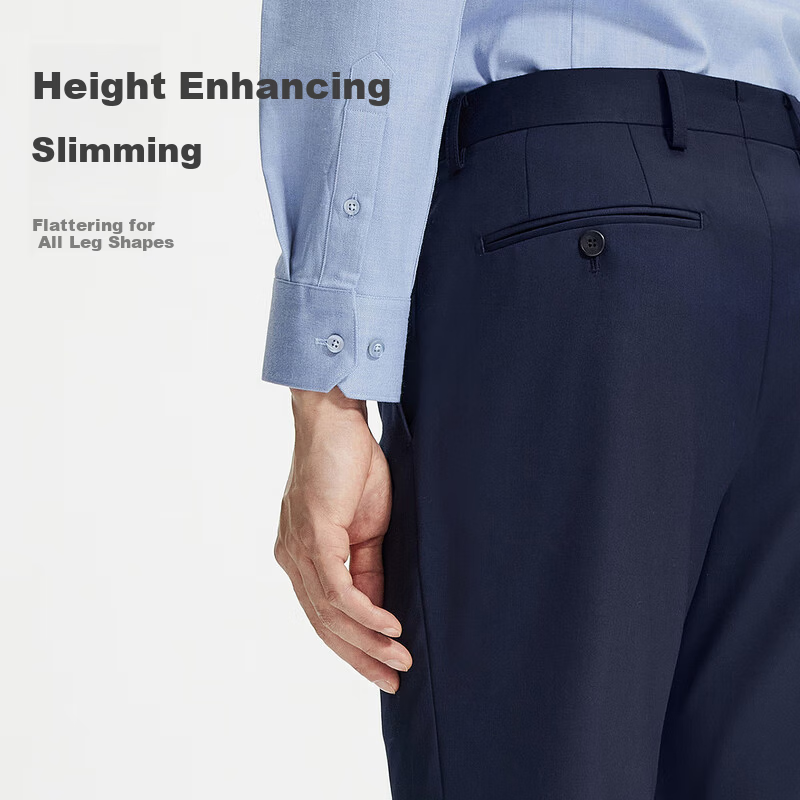 Goldlion [Freedom West] Spring Summer Men's Wool Dress Pants Machine Washable Easy Care Formal Trousers Navy Blue 32