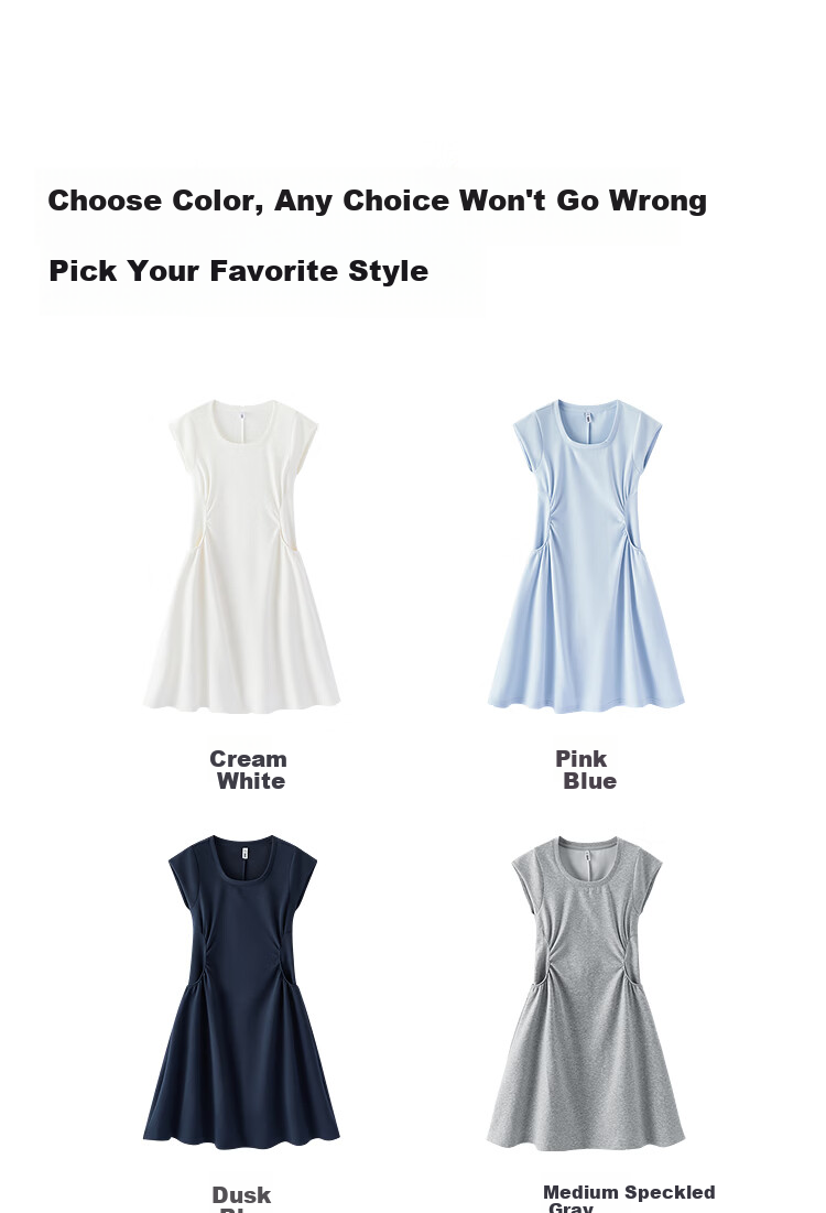 Semir Women's Summer Dress U-Neck Solid Color Pleated Short Sleeve Short Skirt 2026 Minimalist Design 109326114005 36