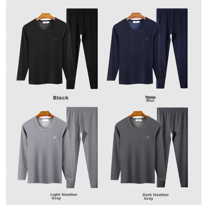 SEPTWOLVES [Wool + Mulberry Silk] Thermal Underwear for Men, Fleece-Lined Thick Round Neck Autumn And Winter Cold-Proof Warm Set 16