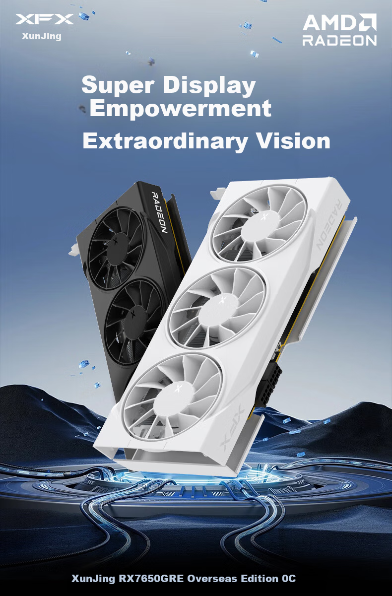 XFX AMD RADEON RX 7650 GRE Overseas Edition 8GB Black Triple Fan Gaming Desktop Graphics Card RX7650GRE 1