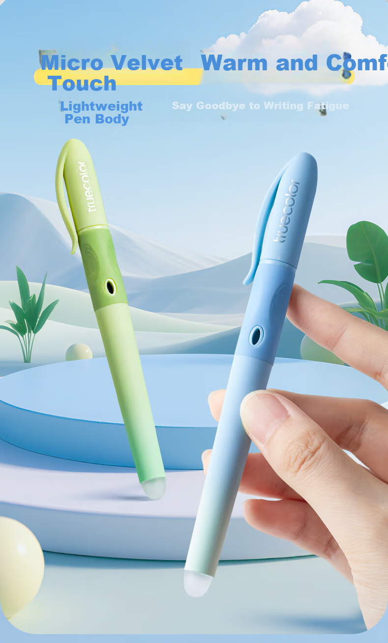 TRUECOLOR Blue Thermal Erasable Fountain Pen 0.38mm for Elementary Students Grade 3 Children Handwriting Practice Posture Correction Refillable Ink Cartridge High Appearance Unisex Beginner Fountain P 2