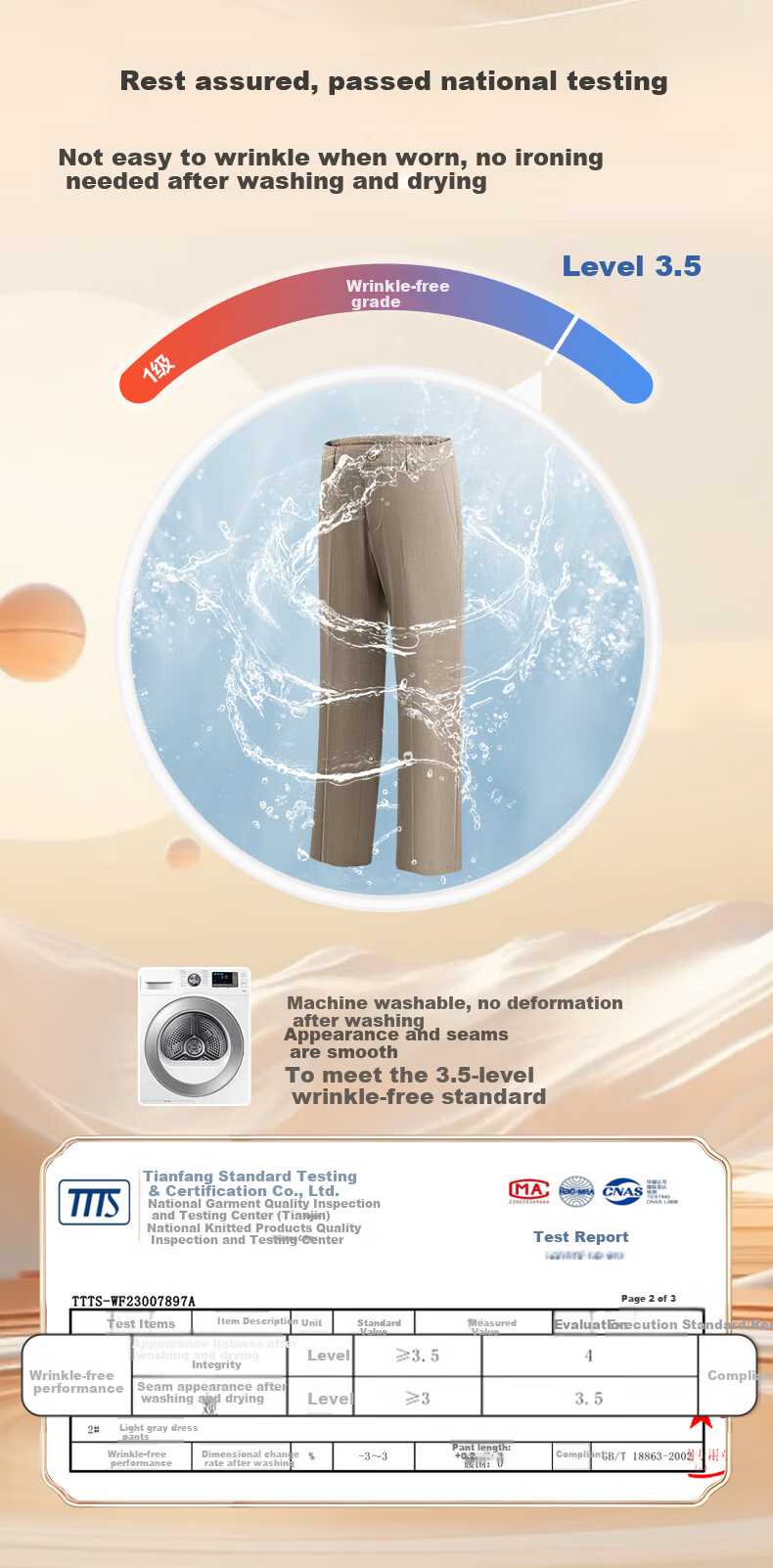 Hodo Men's Dress Pants, Level 3.5, Wrinkle-Free, Machine Washable, Signature Pleated, Elastic Waist 6