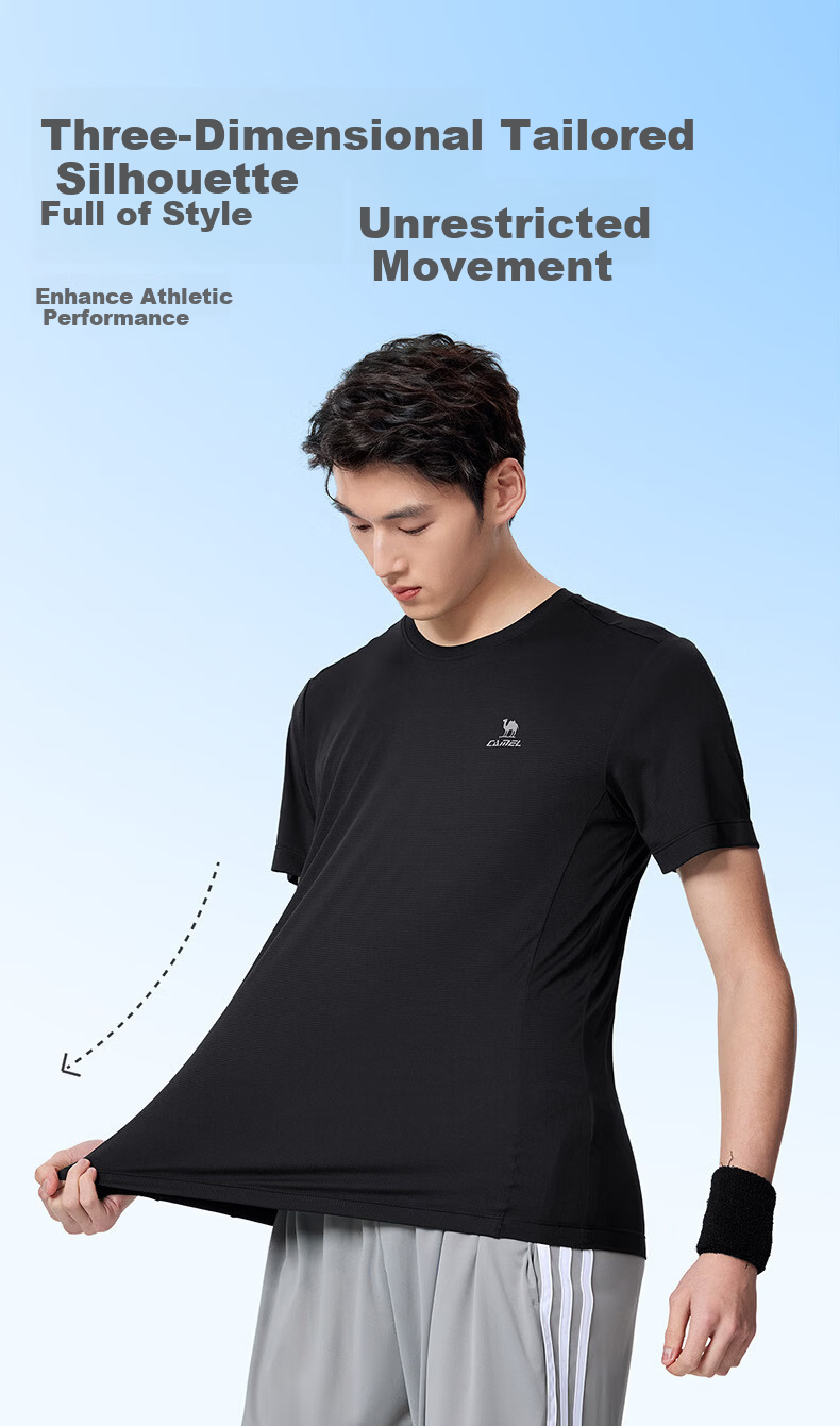 CAMEL Quick-Dry Running Sports T-Shirt Men Breathable Crew Neck Short Sleeve Top C16BAVL6077 Night Blue XL 8