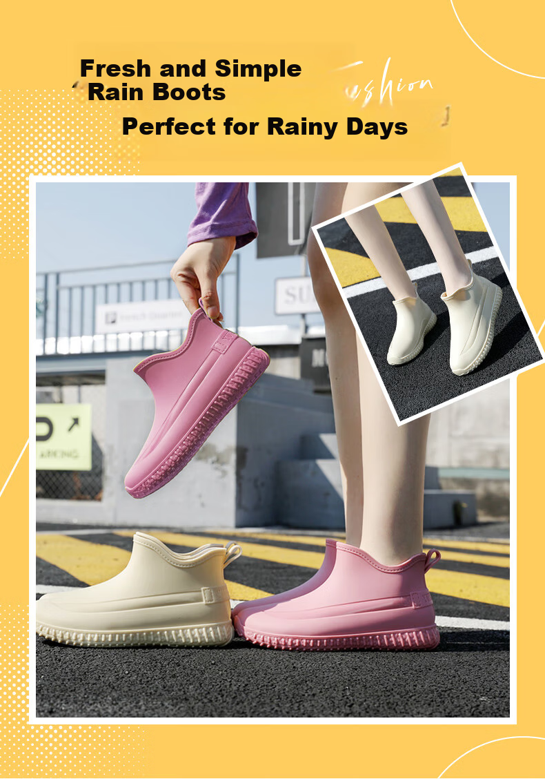 FOOTOPPO Women's Rain Shoes Waterproof Short Rubber Boots Fashion Low-Cut Outdoor Non-Slip Rain Boots 1