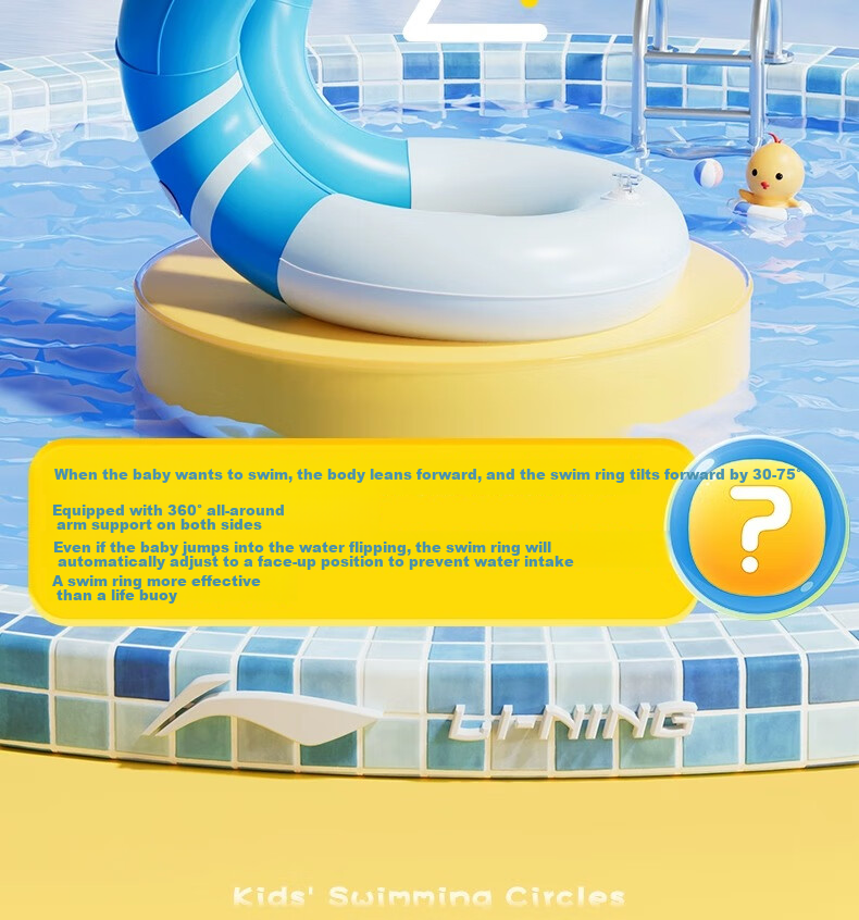 Li-Ning Kids Swimming Ring for Boys and Girls, Age 3+, Thickened Underarm Life Buoy, Baby Swim Gear 8