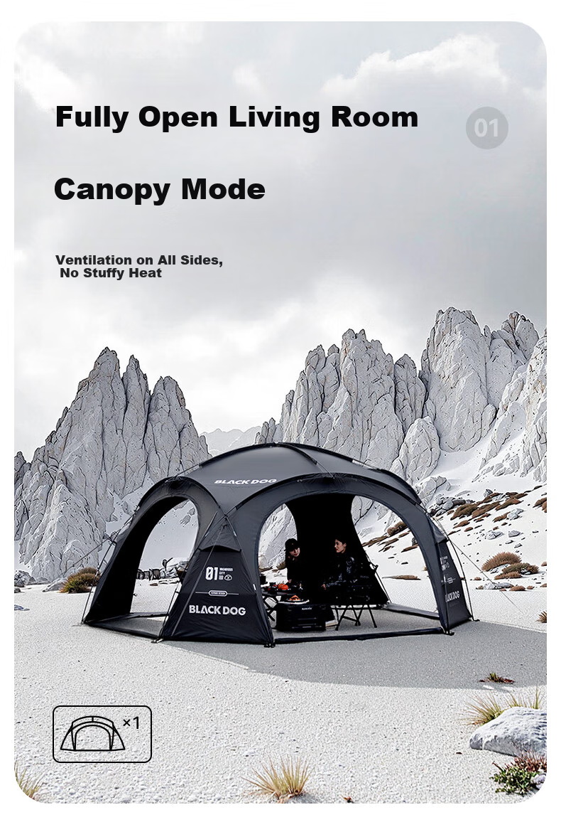 Black Dog Outdoor Large Dome Tent, Quick Assembly Sunshade Spherical Canopy, Gers, Pavilion, Expandable Dome Body 4