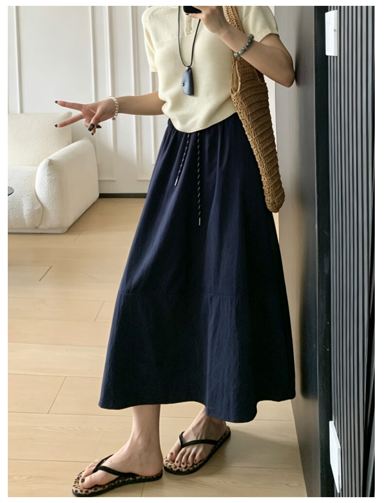 Xueqiman Vintage Simple Workwear High-Waist Slimming Quick-Dry A-Line Mid-Length Skirt for Women 2026 Spring Summer New Arrival 9