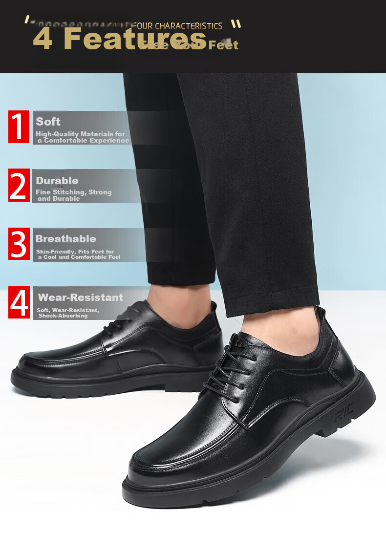 MULINSEN Top-Grain Leather Business Casual Men's Shoes, Breathable Soft-Soled Men's Work Shoes FP223219 8