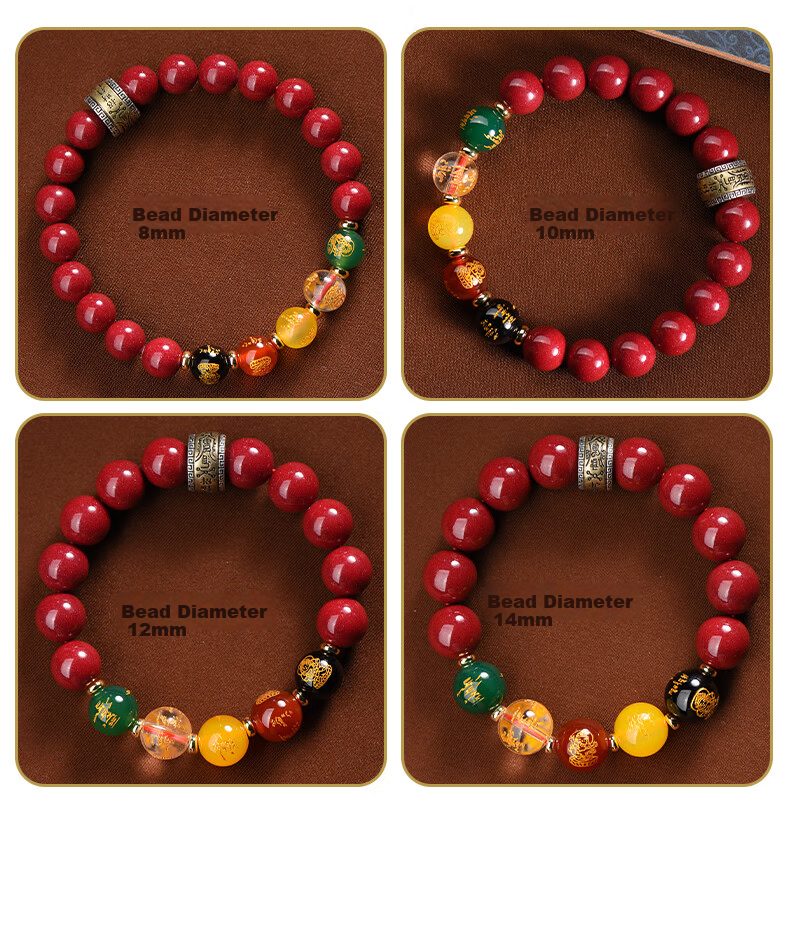 Li Jueming Cinnabar Bead Bracelet Five-Way Wealth God Bracelet Lucky Beads Unisex Purple Gold Sand Crystal Agate Zodiac Year Gift 7