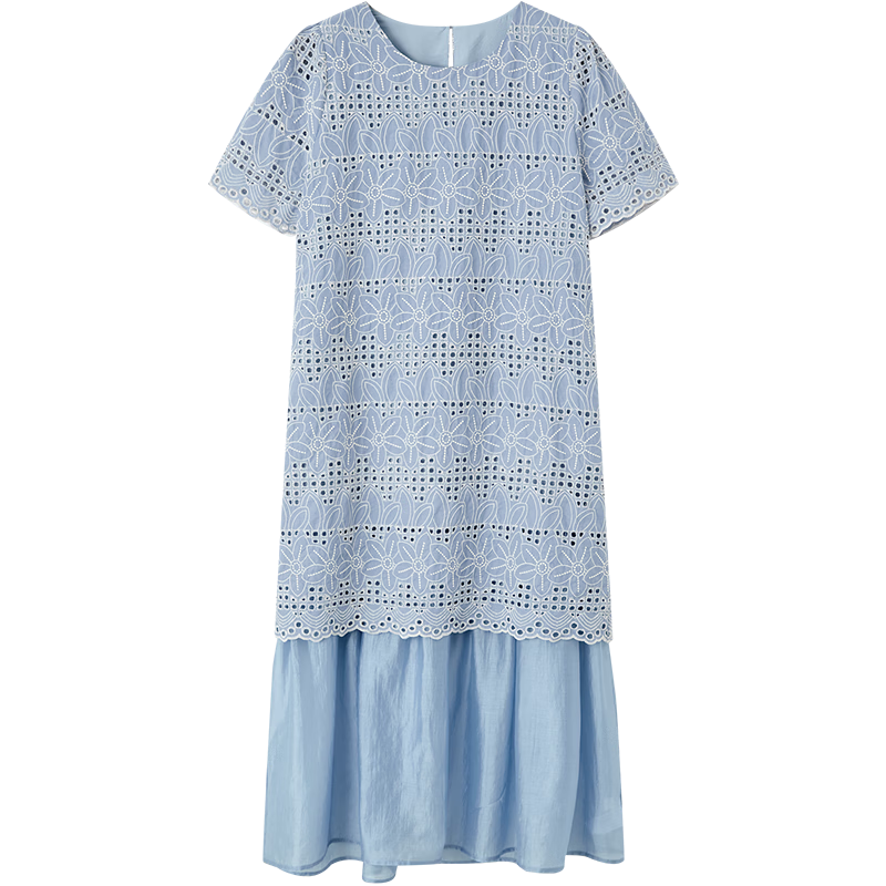 Demana [Clear Tencel] Summer Romantic Elegant Embroidered Loose Flared Patchwork Slimming Dress for Women Premium Feel