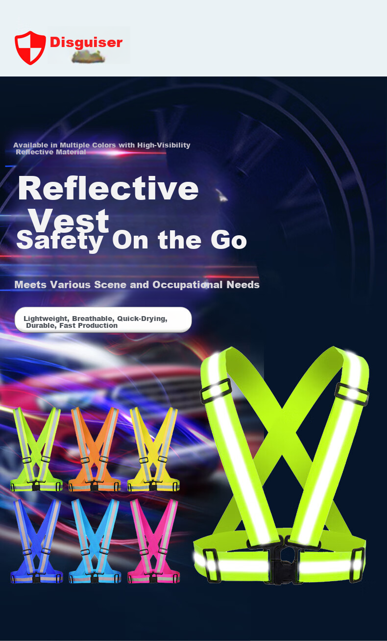 Disguiser Reflective Vest Elastic Reflective Straps Night Sports Warning Protective Sanitation Construction Vest Adjustable Buckle Fluorescent Green 1