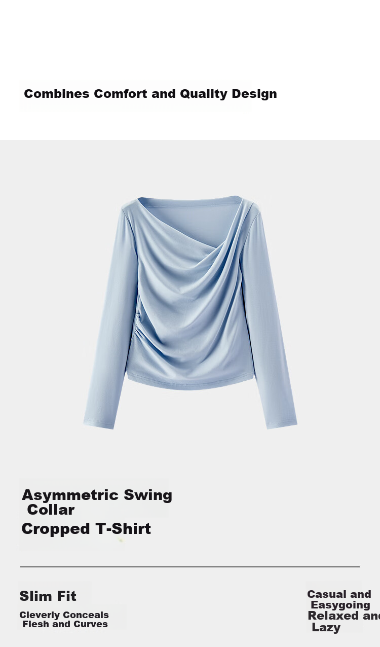 Semir Women's Spring Long Sleeve T-Shirt Short Asymmetric Off-Shoulder Slim Fit Top 2026 109126101001 15