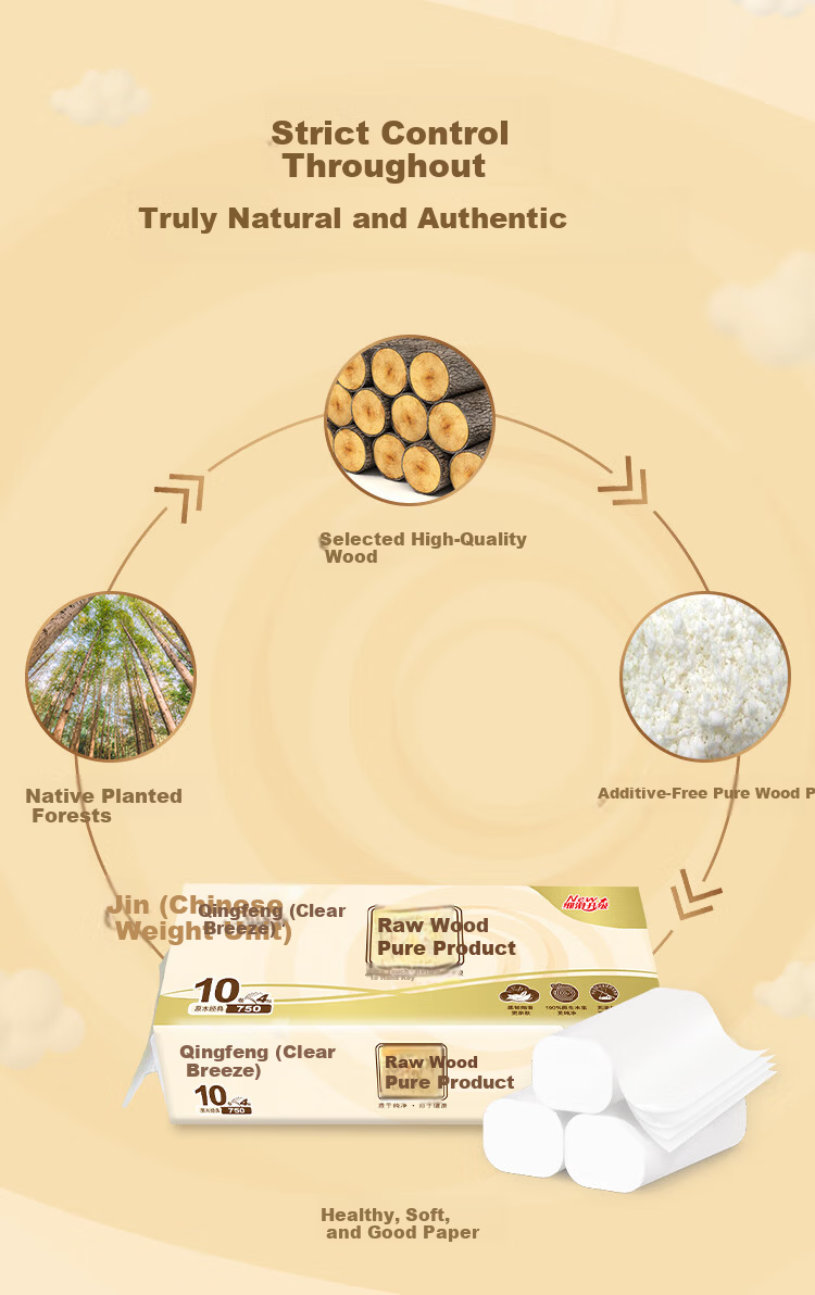 Qingfeng [Single Pack] Coreless Toilet Paper, Natural Wood Pure Series, 4-Ply, 750g, B02B7MCN5 2