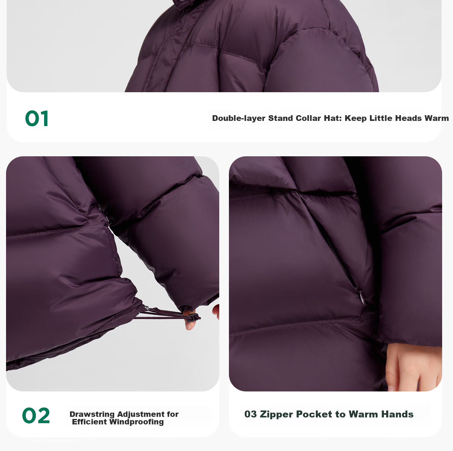 Zuo Xi Boys' Down Jacket Winter 2025 New Warm Children's Three-Proof Hooded Puffer Coat Green 160 15