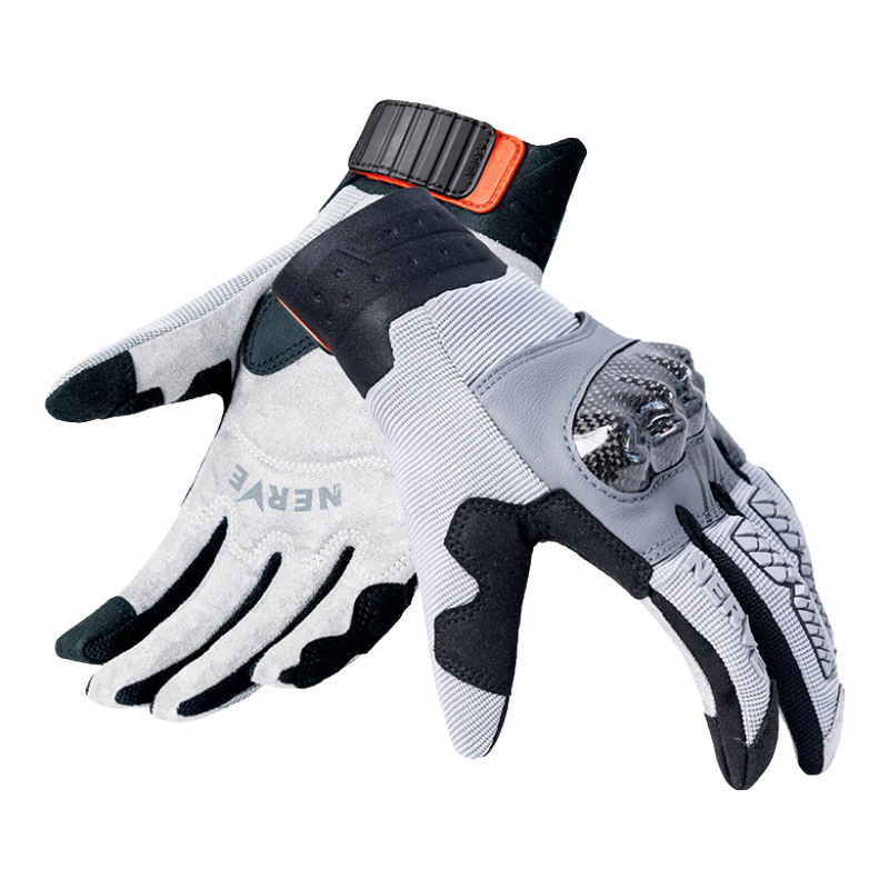 NERVE Cyber Motorcycle Riding Gloves Magnetic Spring Summer Unisex Carbon Fiber Protective Ventilated Breathable Black/Grey 2XL