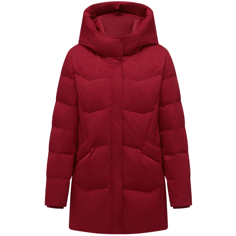 Tanboer Women's Mid-Length Hooded Down Jacket Casual Mom Style Thickened Coat 510506D National Style Red Jacquard Size 170