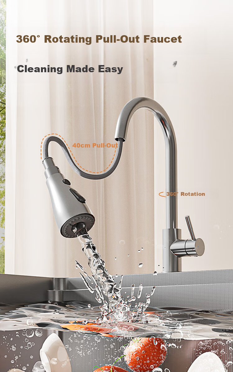 JD Premium Thickened 304 Stainless Steel Grain Texture Nano Kitchen Sink Single Basin 76*46 with Faucet 16