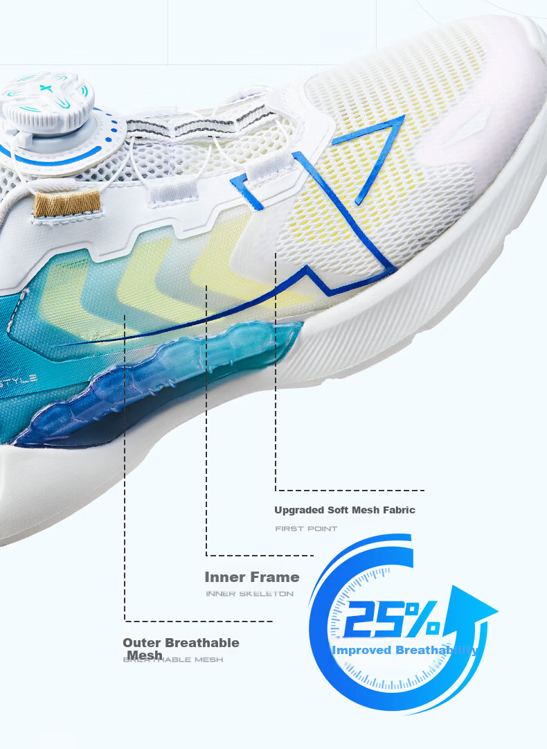 XTEP Kids Unisex Hydrogen Wind Knob Breathable Running Shoes XTEP White/Beijing Blue Size 38 6