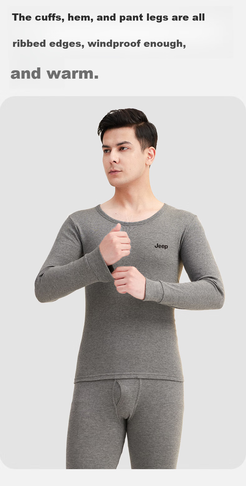 JEEP Men's Thermal Underwear Set [Pure Cotton + 7A Antibacterial] Autumn Long Johns Cold-Resistant Antibacterial Mite-Resistant Lightweight Set 14
