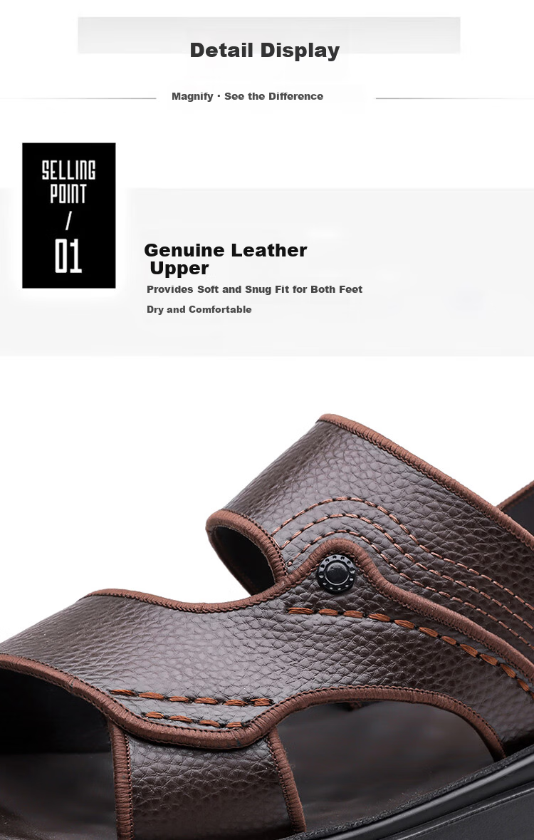 Woodpecker Men's Sandals 2026 New Genuine Leather Thick Sole Beach Shoes Summer Outdoor Non-Slip Wear-Resistant Dual-Purpose Slippers Driving 12