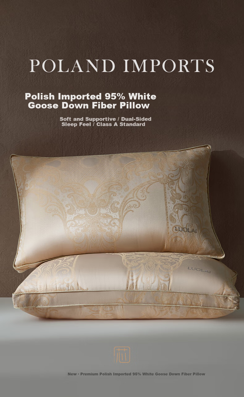 LUOLAI Home Textiles Polish 95% White Goose Down Antibacterial Hotel Seven-Star Low Pillow 1