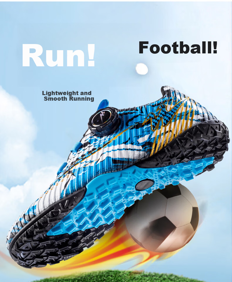 Shuangxing Children's Soccer Shoes for Boys And Girls, Elementary And Middle School Students, Rotating Button Studs TF Professional Competition Training Shoes, Black And Blue, Size 36 4