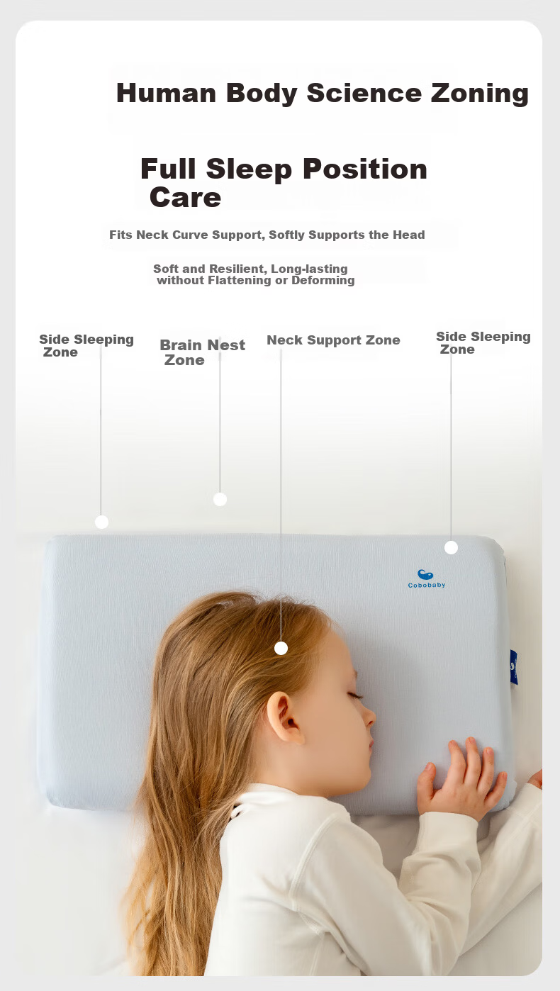 COBOBABY Children's Memory Foam Zero Pressure Neck Support Pillow for 1-3 Years Old Baby, Class A Cotton, All-Season Breathable Infant Sleep Pillow 5