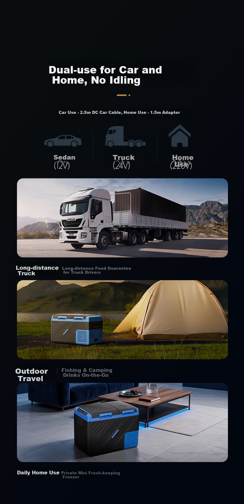 Alpicool Car Refrigerator, Compressor Cooling KIS35, Dual Temperature Control, Freezing And Refrigeration, Double Doors, 12V/24V/220V, for Trucks 7