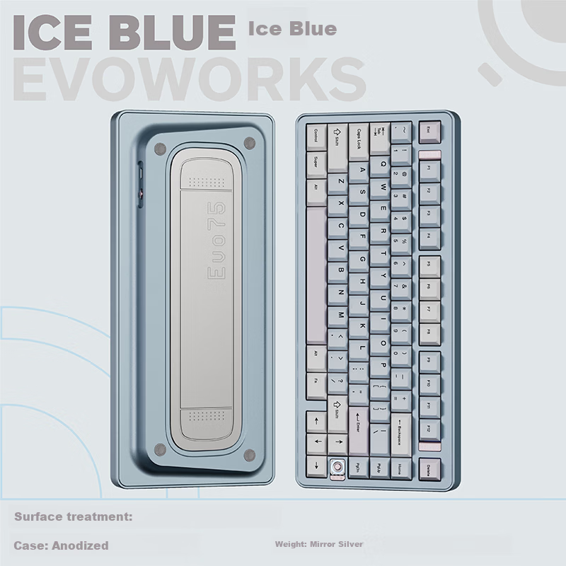 TickType Tata Power EVO75 Mechanical Keyboard Three-Mode 2.4G Bluetooth HiFi Office Student Gaming Aluminum Anodized Ice Blue FR4 Crisp Switch