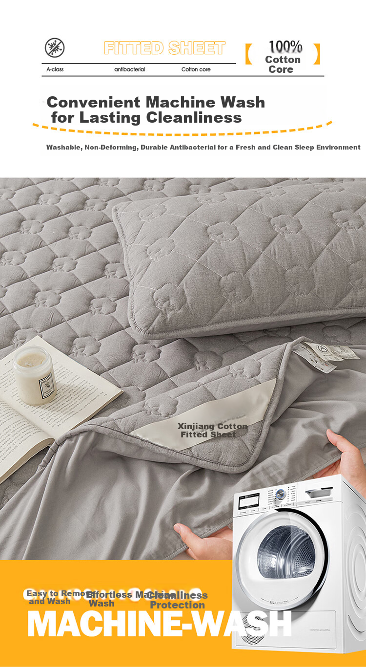 Hodo Class A 100% Xinjiang Cotton Pure Cotton Fitted Sheet 1.5x2m Mattress Protector Winter Quilted Bed Cover Elegant Gray 20