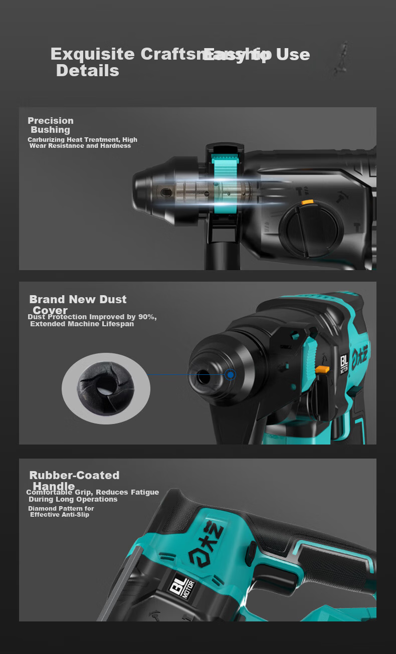 Dayi 40V Brushless Cordless Rotary Hammer Drill 22mm Electric Chisel Impact Groove Concrete Hammer 6