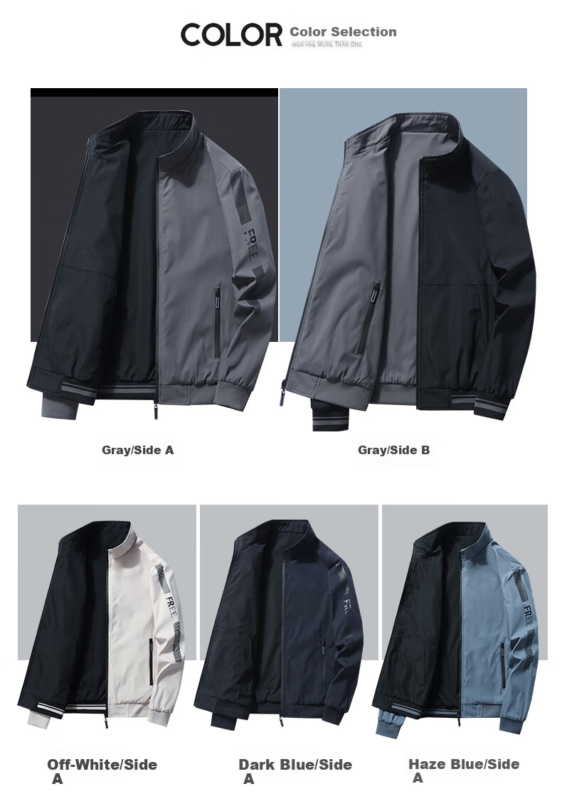 ROMON Men's Jacket Spring Autumn Business Casual Outdoor Sports Fashion Versatile Reversible Top 9866 Mist Blue XL 5