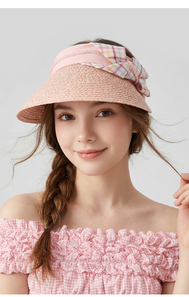CACUSS Large Brim Open-Top Women's Summer Outdoor Fashion Straw Sun Hat Soft Pink 10