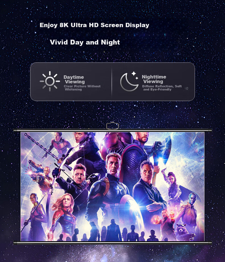 Ganyi Ultra-Clear Portable Stand Projection Screen White Light BWG84 84-inch 16:9 Compatible with All Lumen Projectors for Outdoor Camping Travel Parties 3