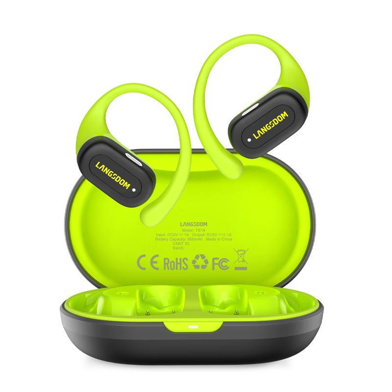Langston Bluetooth Ear Hook Bone Conduction Open-Ear Noise-Cancelling Sports Running Cycling Headset for Apple Price Protection 618 TS19 Rock Gray Green