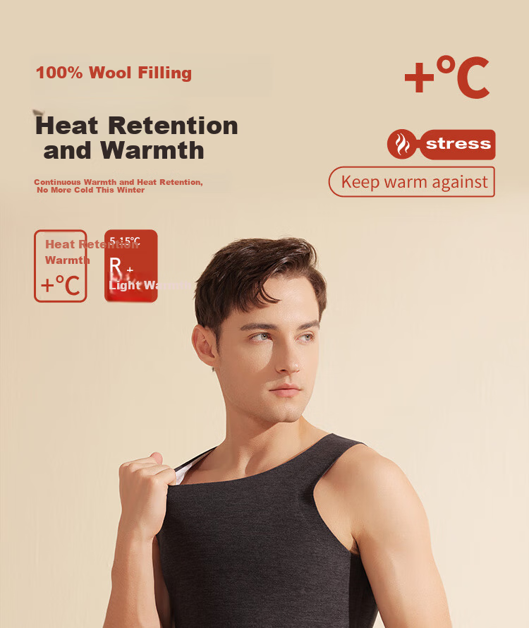 LangSha Men's Thermal Vest Seamless Customizable 100% Wool Filled Patch Comfortable Wide Shoulder Base Layer Top Autumn Winter 1