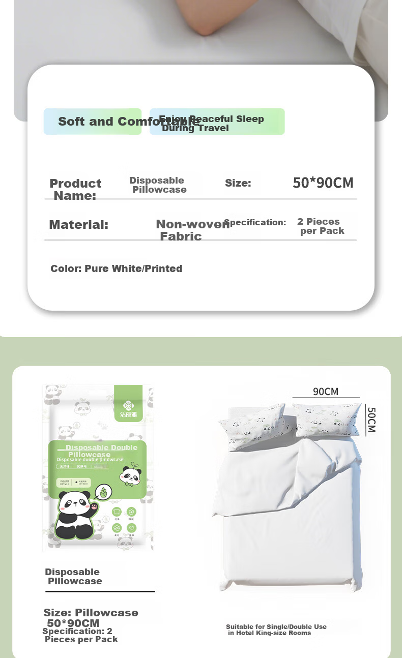 Grace Disposable Pillowcases Individually Wrapped Antibacterial Pillow Covers for Travel And Hotel Use, Single/double Size, Solid Color, Pack of 20 4
