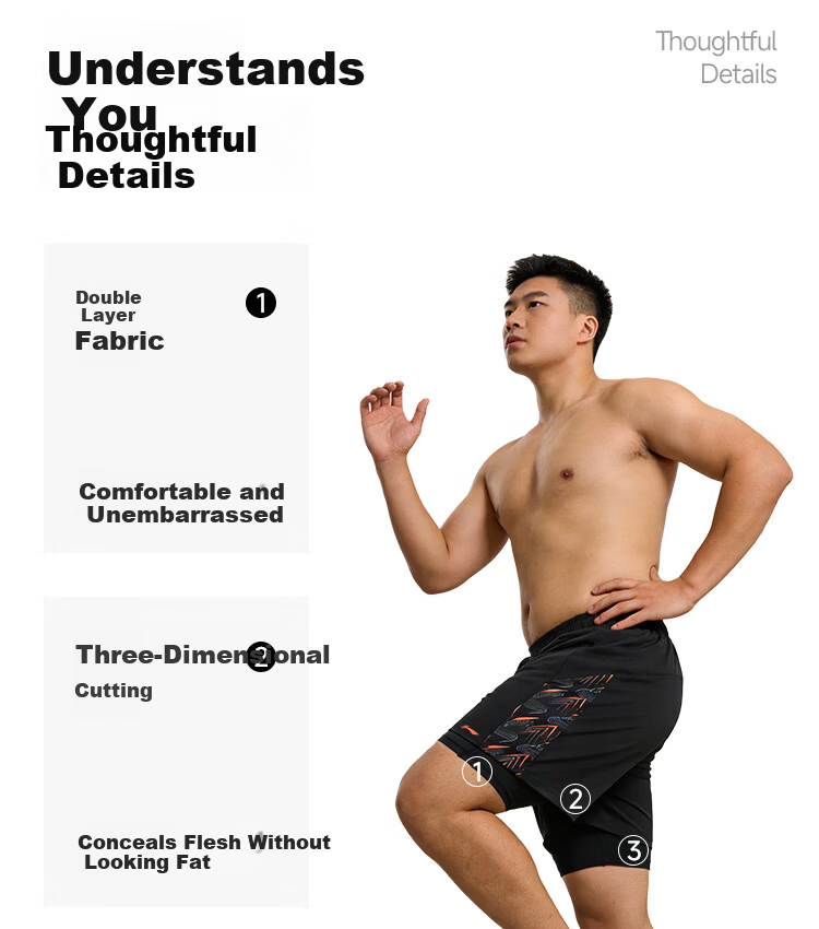 LI-NING Men's Plus Size Swim Trunks, Large Size, Loose Fit Hot Spring Swimwear for Over 300 lbs, Black 5XL 0531 5