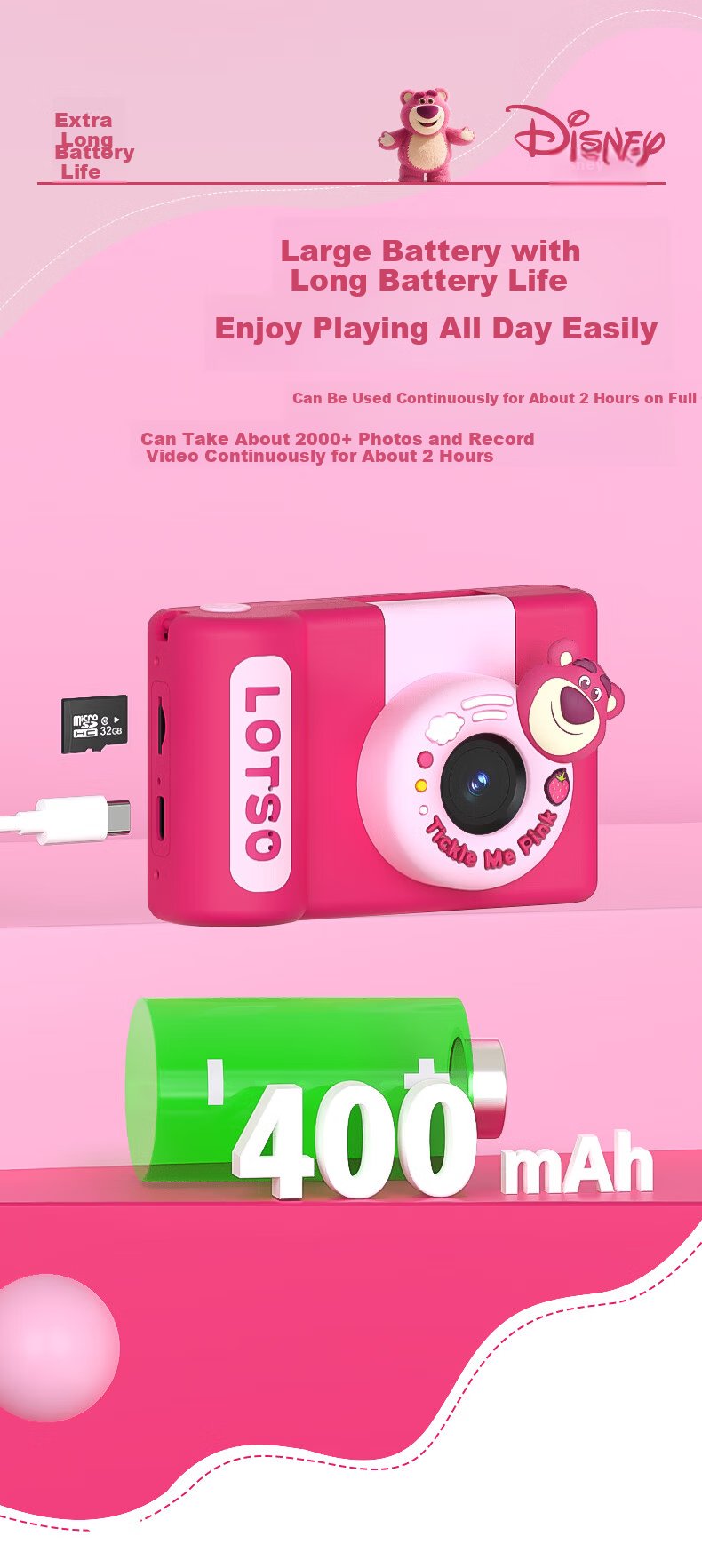 Disney Kids Camera CCD Digital Camera Entry-Level Student Camera Travel Portable Toy for Boys and Girls Birthday Gift Box C1 Minnie 8