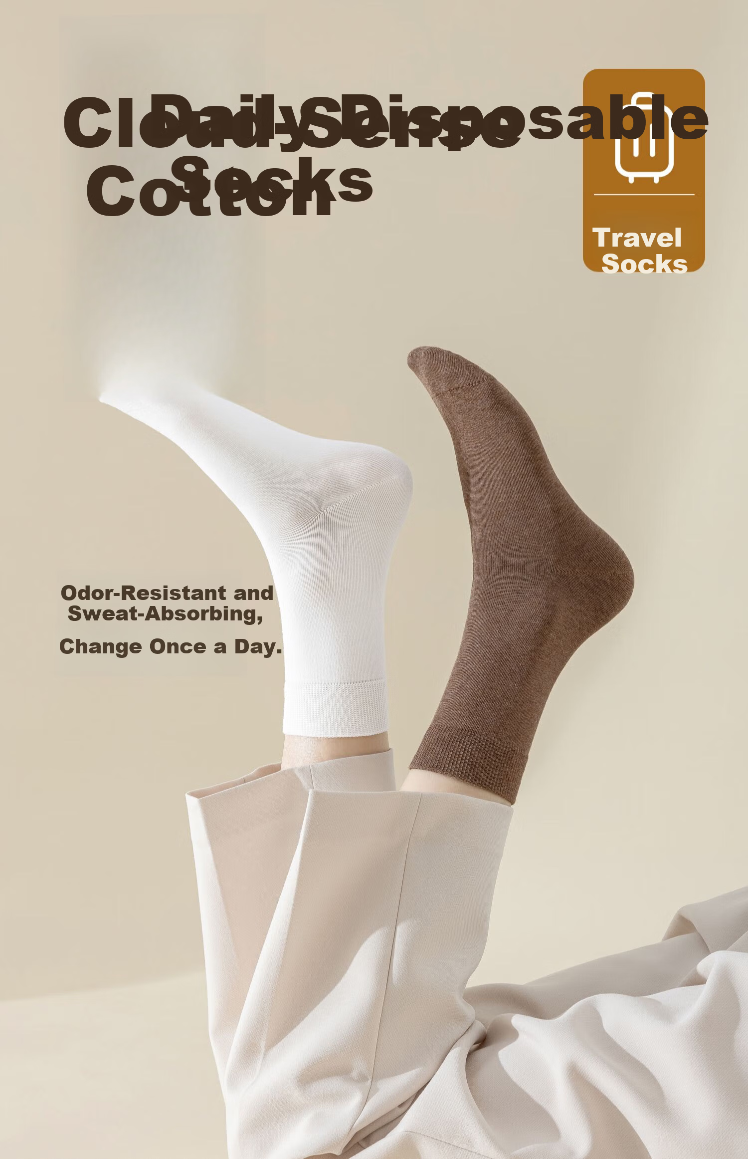 Guxu Disposable Women's Socks Travel Daily Throwaway No-Wash Autumn Winter Mid-Calf Odor-Resistant Socks 5 Pairs 1