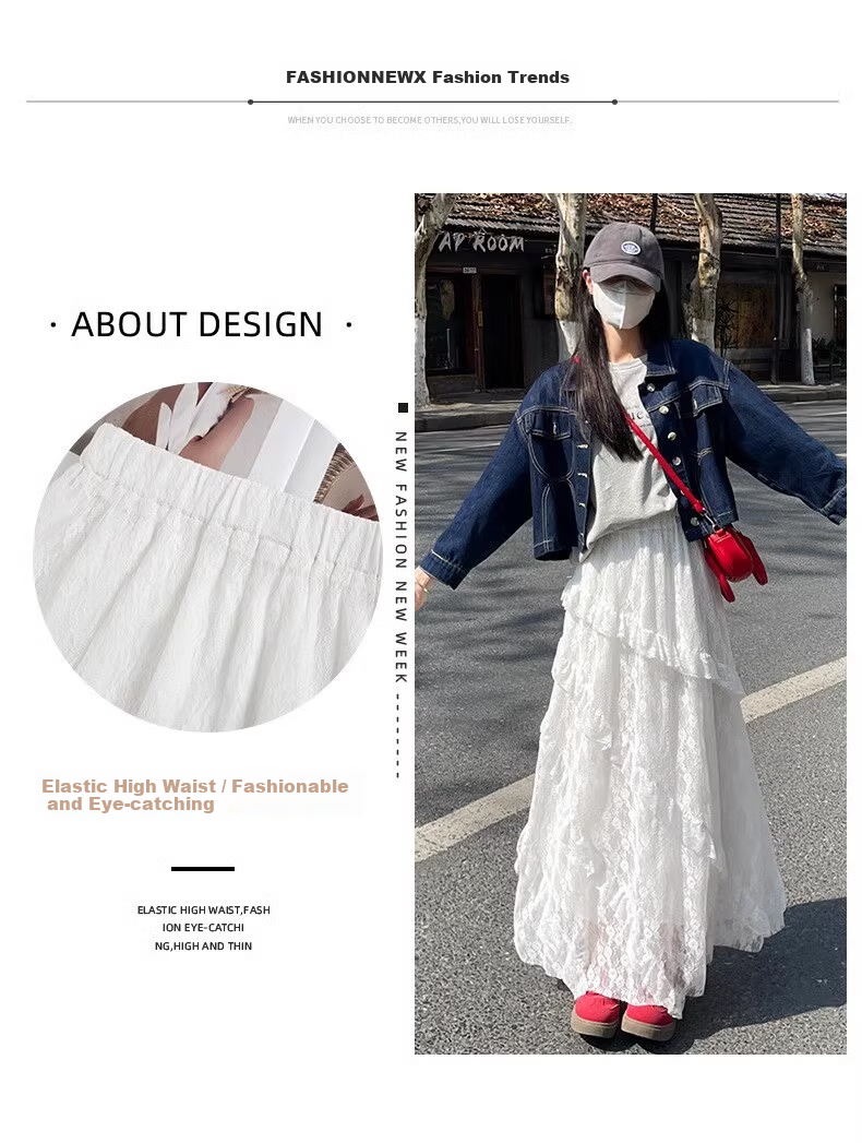 Langsha Lace High-Waist Mesh Puff Cake Skirt Women's Spring 2026 New Slimming A-Line Mid-Length Skirt 4