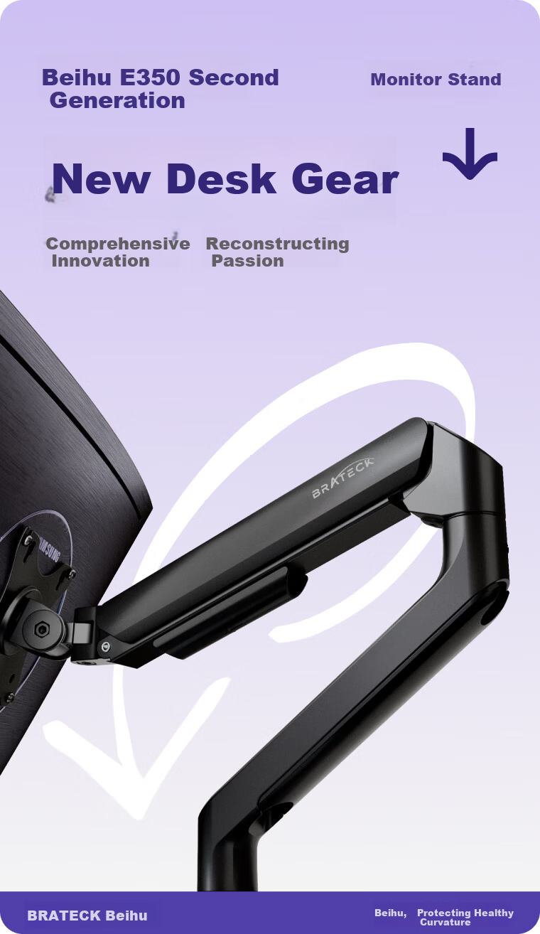 Brateck Beihu Monitor Stand Computer Desk Mount Inverted Display Arm Dormitory Floating Bracket 17-32 Inch E350pd Obsidian Black 2