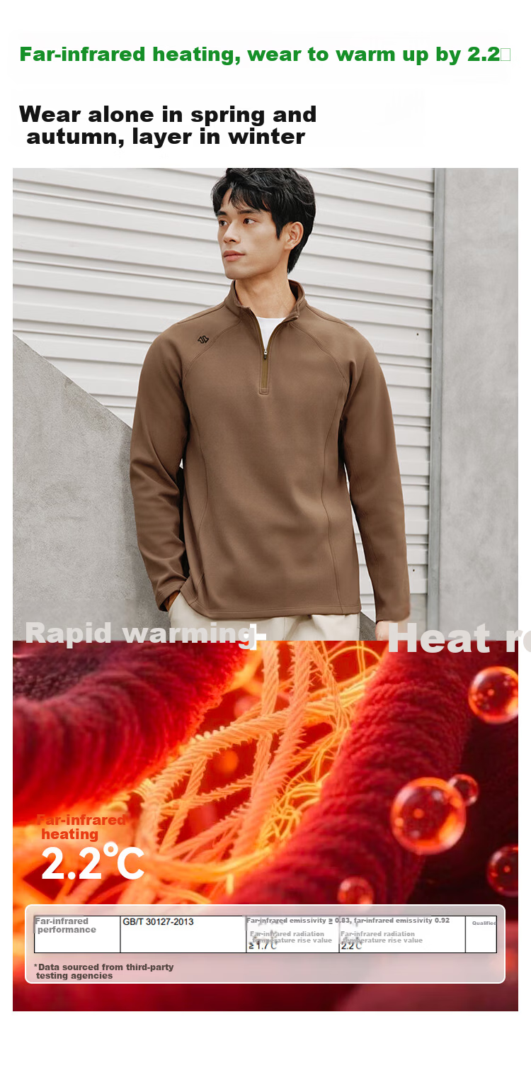 JD Jingzao Fleece Thermal Sports Long Sleeve T-Shirt Men Spring Fleece Warm Half-Zip Sweatshirt Dark Khaki S 9